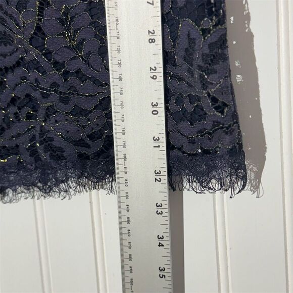 Dress the Population Navy Gold Metallic Lace Bell Sleeve Shift Dress S USA Party - Picture 5 of 9